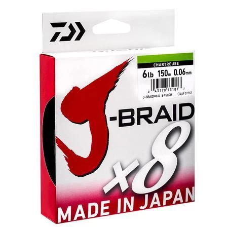 Daiwa J Braid X8 150 M Chartreuse Braided Fishing Line 1 Daiwa J Braid X8 150 M Chartreuse Braided Fishing Line