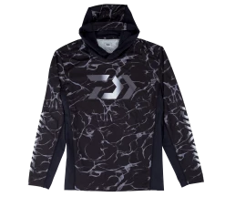 Shirts Daiwa Splash Fishing Shirt With Hood Black Long Sleeve UV Protection