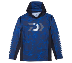 Shirts Daiwa Splash Size: L Fishing Shirt With Hood Blue Long Sleeve UV Protection