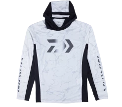 Shirts Daiwa Splash Fishing Shirt With Hood White Long Sleeve UV Protection